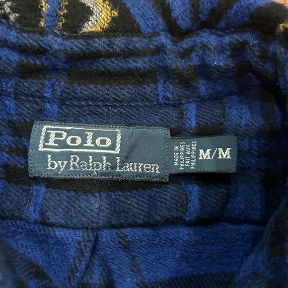 Polo Ralph Lauren Mens Heavy Blanket Shirt Blue Plaid Snowflake Button Up Medium - Picture 4 of 6